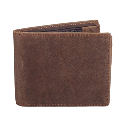 Polare Men's RFID Blocking Cowboy Genuine Natural Crazy Horse Leather Bifold Wallet