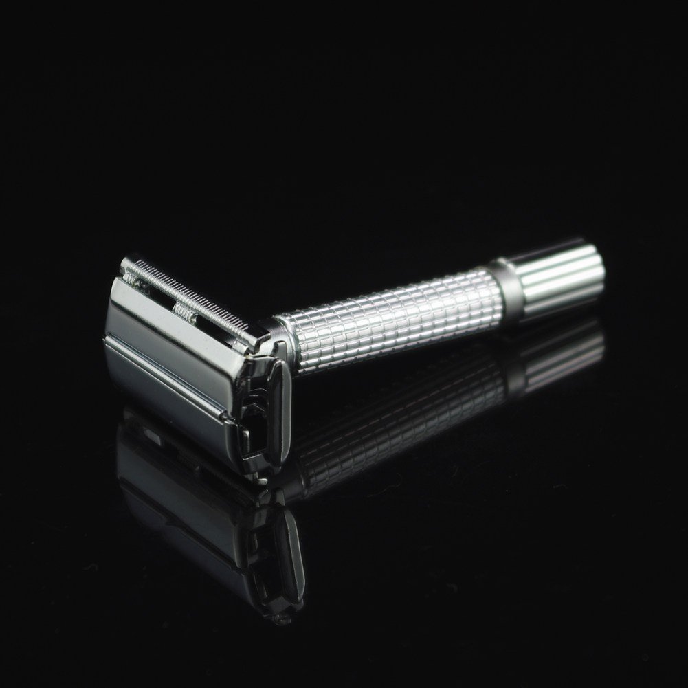 Bombex™ Double Edge Safety Razor with Twist-to-open Style Classic Razors Kit with Travel Case and 10 Super Shark Stainless Blades Shaving Sets