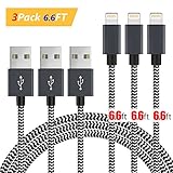 Lightning cable,[3-Pack]6.6ft Durable and Fast Charging[Dual Layer Protection] for iPhone 7/7 plus/6/6plus/6s/6splus/5/5s/5c/SE, iPad 2 3 4 Mini Air Pro, iPod -White(Black and white)