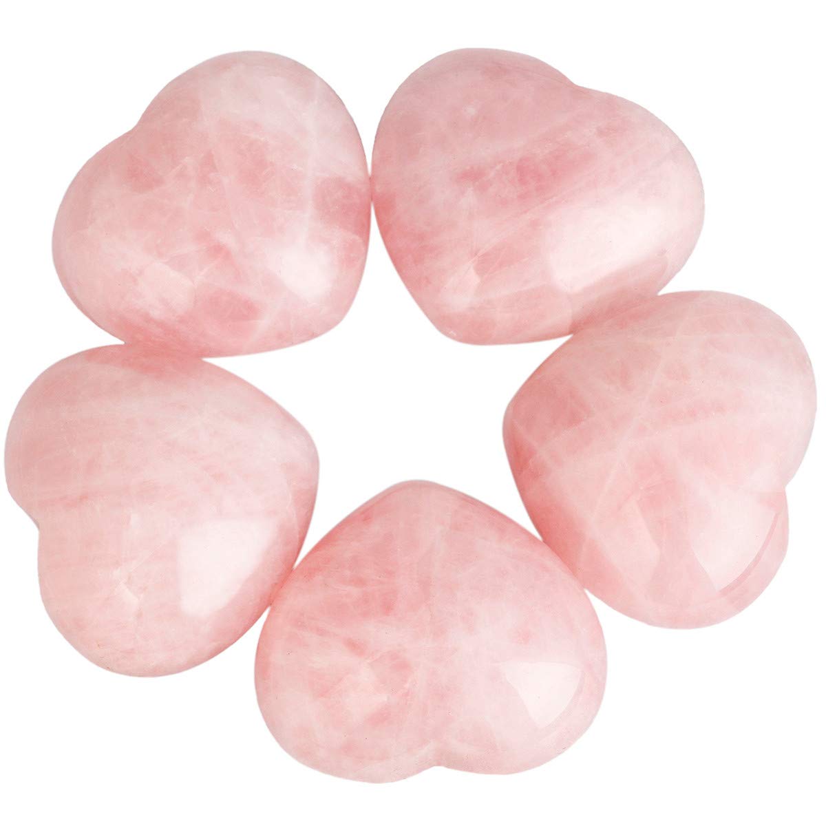 Nupuyai 5pcs Rose Quartz Crystal Heart Love Palm Worry Stone for Chakra Reiki Healing, Carved Stone for Home Decoration 2.5cm