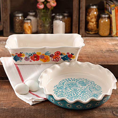 The Pioneer Woman Flea Market 2-Piece Pie Plate Set bundle with The Pioneer Woman Spring Bouquet 2-Piece Baker Set