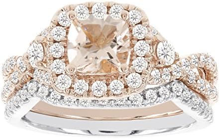 14k Rose Gold and 14k White Gold 7/8ct Diamond and Genuine Morganite Wedding Ring Set (I-J I1-I2)