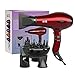 BERTA 1875W Tourmaline Ceramic & Negative Ionic Hair Dryer, 2 Speed 3 Heat Settings Cool Button with 4 Attachments, Professional Blow Dryer (Red)