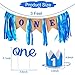1st Birthday Boy Decorations Kit - Baby Boy First Birthday Decorations One Year Balloon, Blue Happy Birthday Banner,High Chair Banner, Blue Hat Crown, Cake Topper