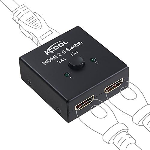 KCOOL 2 Port Bi-direction HDMI Switch 2 in 1 out or HDMI Splitter 1 in 2 out, Best AB Switch supports HDMI 2.0, 4K Ultra HD, 1080P, 3D