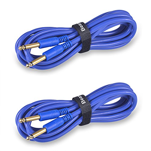 2 Pack 10FT Musical Professional Straight Instrument Cables,Gold Plated Connector 6.35mm to 6.35mm 1/4" to 1/4" Blue Mono Audio Cable