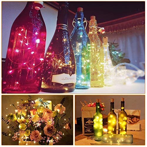 Luz de Botella (10 Pack),2.5m 25 LED Lámparas de Botellas con Alambre de Cobre,luz de Botella,Blanco Cálido Luces de Botella de Vino para bricolaje Navidad,Halloween,Entorno Romántico en Boda,Fiestas