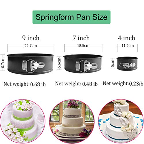 Springform Cake Pan set, 4"/7"/9" Non-stick Cheesecake Pan, Leakproof Round Cake Pan,Removable Bottom Quick Release Latch moulds for birthday cake,3 PCS,Gift free 50 Pcs Cake Paper