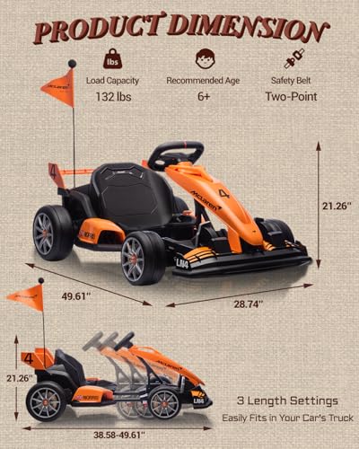 First Ride On 24V Electric Go Kart for Kids, Licensed Mclaren Drift Kart w/Adjustable Seat, 7.5 MPH Battery Powered Crazy Cart for Kids, Ride on Go Cart with Fast Two 200W Motors (24V)