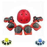 Kiwivalley Kids Boys and Girls Outdoor Sports Protective Gear Safety Pads Set [Helmet Knee Elbow Wrist] for Rollerblades, Scooter, Skateboard, Bicycle, Rollerblades（red）