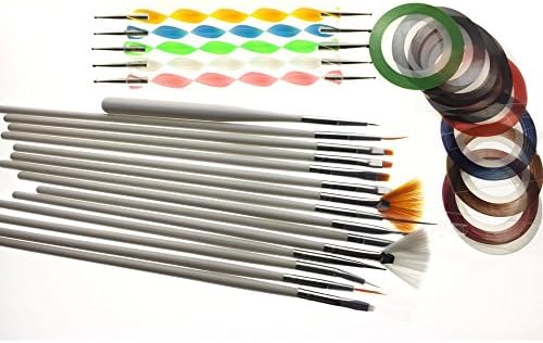 MIRADA (TM) 5 PCs 2-Way Dotting Marbleizing Pen, 15 PCs Nail Art Brushes, 12 PCs Assorted Colors Nail Striping Tape Nail Decorations Kit Set