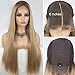 K'ryssma Long Blonde Wig Ombre with Brown Roots Middle Parting Synthetic Wig with Natural Hairline Silk Straight Blond Wig for Women