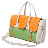 MG Collection SAFIYA Orange Green Textured Dual Turn Lock Office Bag Tote Purse
