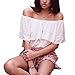 LISASTOR Womens Sexy Ruffles Lace Off Shoulder Crop Tops Summer Strapless Solid Blouses Tops Tank Vest (L)