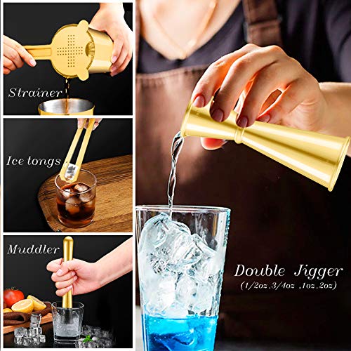 Barkeeper-Set, Boston Cocktail-Shaker aus Edelstahl, goldfarben, 13-teilig – Bild 4