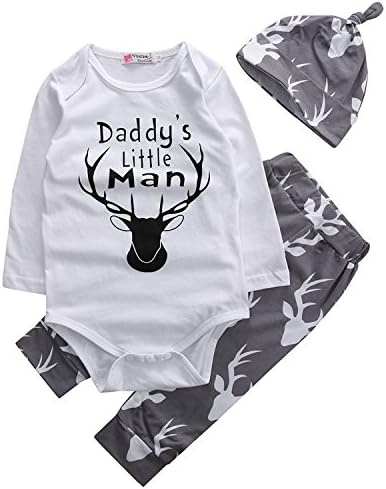 Fantasysy Baby Boys Daddy's Little Man Long Sleeve Bodysuit and Deer Pants Outfit (70:0-6m, gray)
