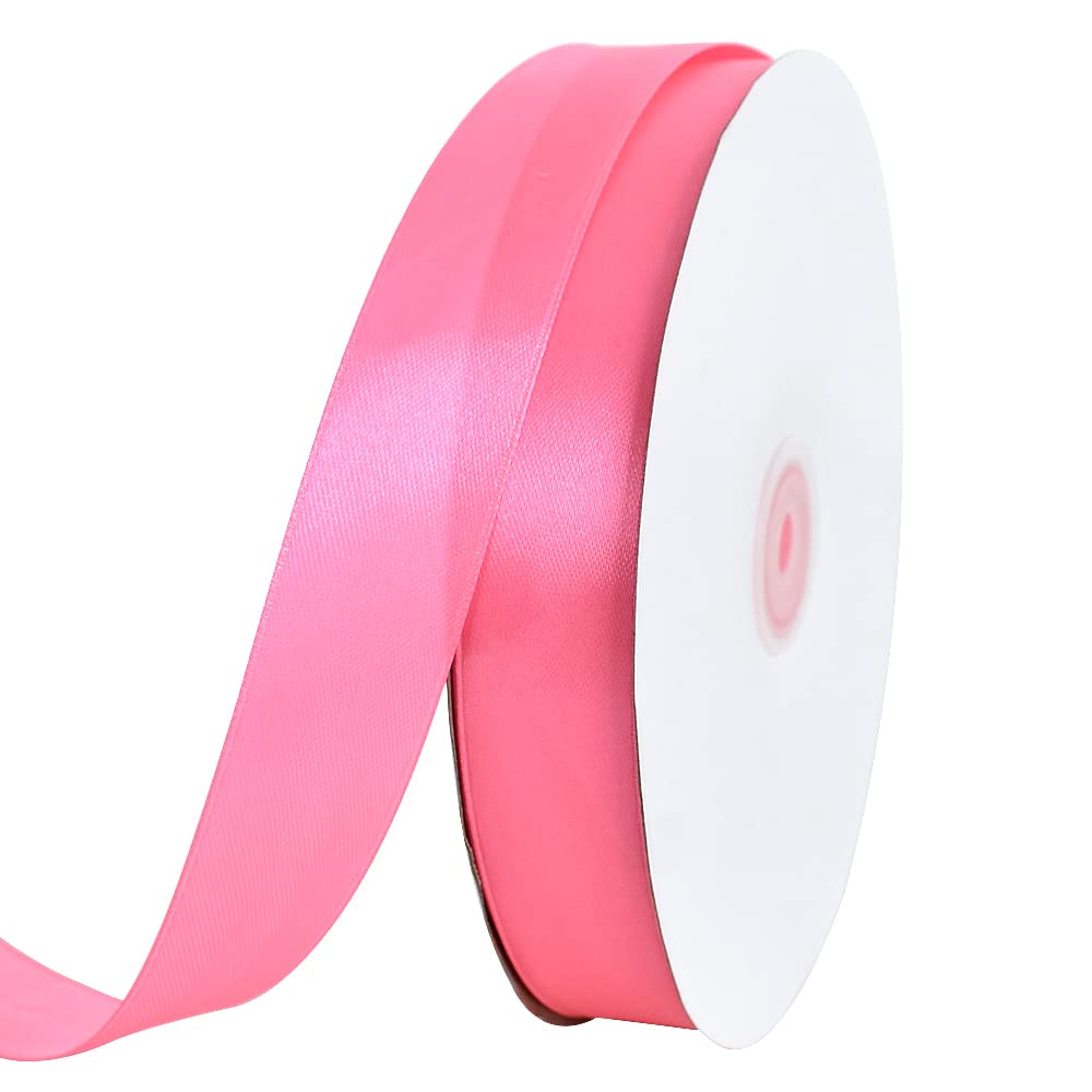 TONIFUL 1 Inch x 100yds Pink Satin Ribbon, Thin Solid Color Satin Ribbon for Gift Wrapping, Crafts, Hair Bows Making, Wedding Party Decoration, Invitation Cards, Floral Bouquets, Christmas — image 1