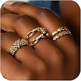Vavily 18K Gold Plated Stackable Rings for Women Non Tarnish Open Adjustable Rings Dainty Cubic Zirconia Bands Statement Knuckle Stacking Ring Set