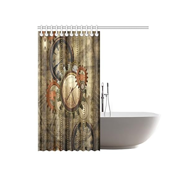 CaseCastle Waterproof Bathroom Fabric Shower Curtain Steampunk Clocks and Gears Print Design 72