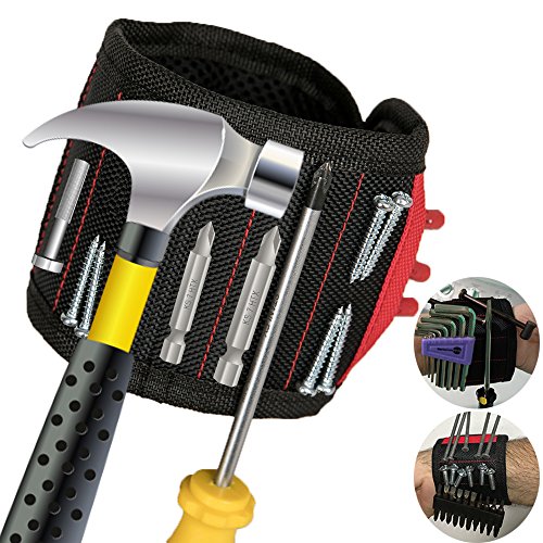 Magnetic Wristband for Holding Tools with 15 Strong Magnets, Qozary Magnetic Wristband for Screws, Nails, Drill Bits- Best Unique Tool Gift for Men, DIY Handyman, Mother/Father, Husband, Boyfriend,