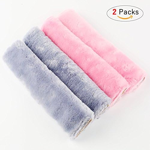 MYJK Soft Faux Sheepskin Seat Belt Cover Shoulder Harness Pad Seatbelt Pillow (Pink and Gray)