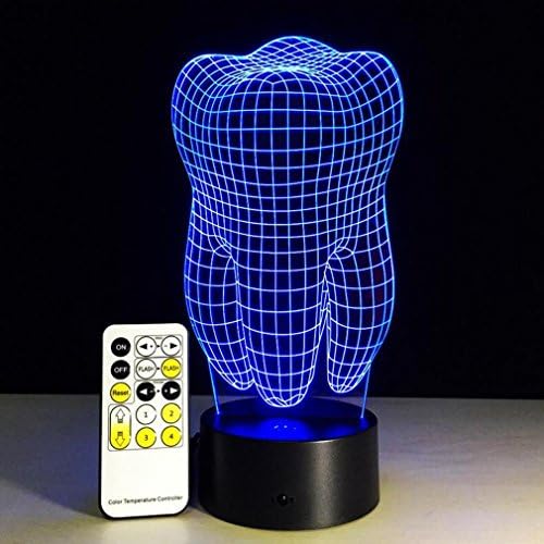 CARYY 3D LED Illusion Lamp, 7 Colors Change Remote Control Visual Light, Teeth Optical Dimensional Night Light, Decoration Atmosphere Table Lamps, Children Christmas Gifts
