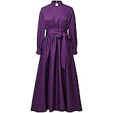 Church Clergy Dress for Women Long Sleeve A Line Elegant Maxi Dress with Tab Insert Stand Collar and Belt