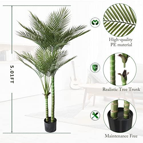 Innoasis Artificial Palm Tree 5.01FT with 2 Heads Large Fake Palm Plant