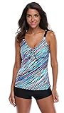 Attraco Women's Oceanic Stripes Two Piece Swimsuit Tankini for Women Purple 18