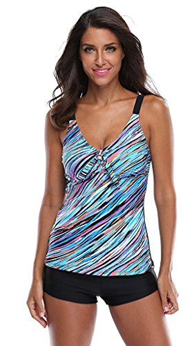 Attraco Women's Oceanic Stripes Two Piece Swimsuit Tankini for Women Purple 18 Attraco Women's Oceanic Stripes Two Piece Swimsuit Tankini for Women Purple 18