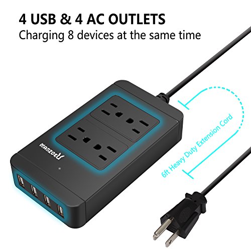 image for MANZOKU Surge Protector Power Strip, 4 AC Outlets + 4 USB Charger Port