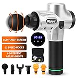 Massage Gun, Handheld Deep Tissue Massager for Pain Relief, Percussion Massage Device with 30 Adjustable Speed Vibration Levels and 6 Head Attachments (Silver)