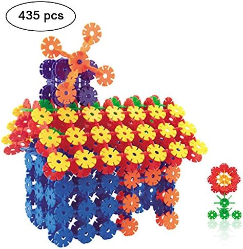 Building Blocks,iDeep 435pcs Snowflake Block Colorful Construction Building Bricks with 12 Axis Plastic Building Discs Brains Flakes Educational Toys Set Kids Building Toys for Children with Carry Bag