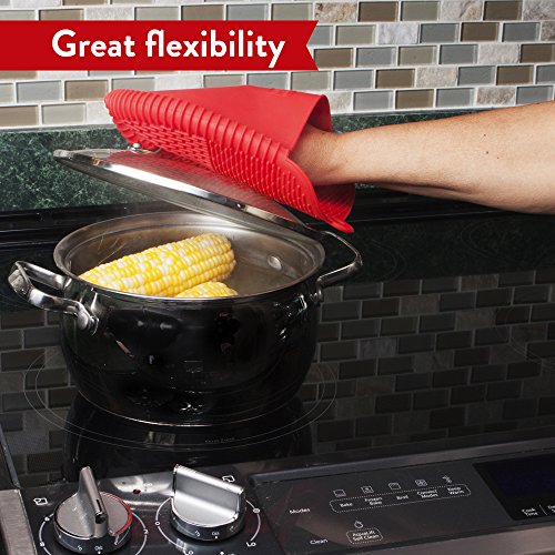 The Ultimate Pot Holders / Oven Mitts | 100% Silicone Mitt is Healthier Than Cotton & Easier to Clean, Won't Grow Mold or Bacteria | Unique Design Makes it Safe, Non-Slip, Flexible (Coral Red, 1 Pair) - Thumbnail 5