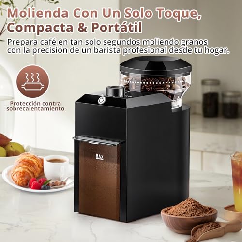 Molino de Café Eléctrico, 28 Ajustes de Molienda Precisión, Capacidad Ajustable para 2-12 Tazas con Función de Temporizador, Molino Cónico de Acero Inoxidable para Prensa Francesa, Café de Goteo, Moka