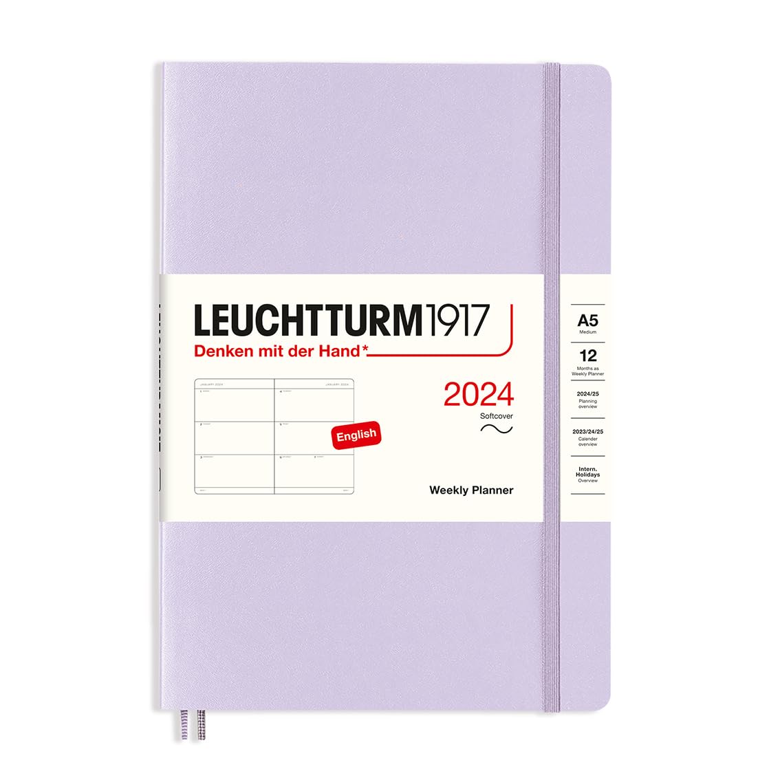 LEUCHTTURM1917 367654 Weekly Diary Softcover Medium (A5) 2024 12 Months Lilac English
