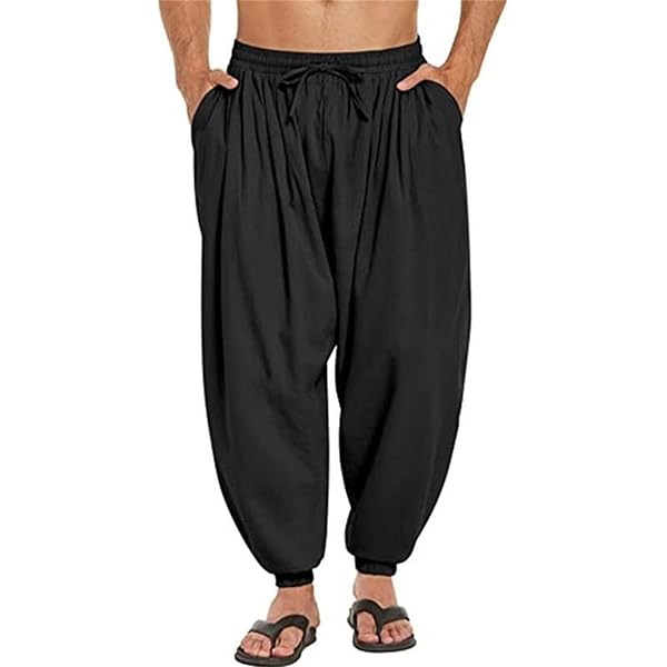 RaanPahMuang Thai Cotton Mao Pants - Baggy Tie Waist Harem Style Unisex Trousers Handmade