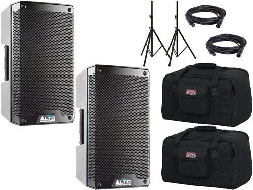 Alto TS308 8-Inch 2 Way Powered Pro Audio Speakers w/Gator Totes & Stands