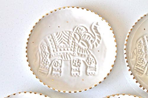 ELPRDG Ceramic Ring Dish with Genuine Gold. White elephant ring Holder with 22k Gold - White elephant Ring Dish -White Elephant Ring Holder