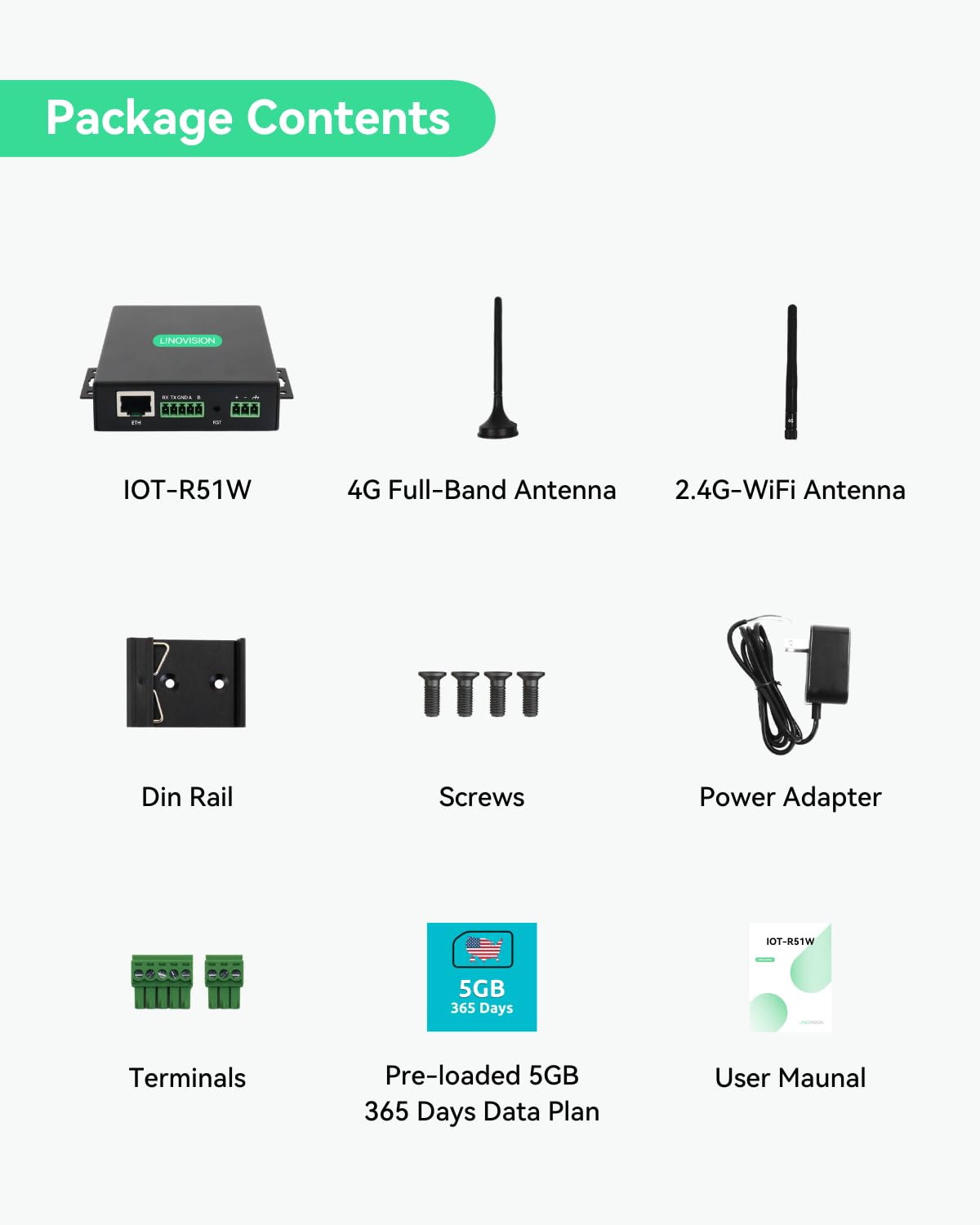 LINOVISION Industrial Global 4G LTE Cellular Router with Pre-Loaded Data Plan - 5GB 365 Days, Virtual SIM Router Supports Plug-n-Play, RS232/RS485, MQTT, Global Coverage and Pay as You Go