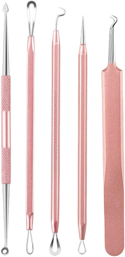 Mainstayae 5pcs Blackhead Remover Comedone Extractor Curved Blackhead Tweezers Stainless Steel Pimple Acne Blemish Removal Tools Set