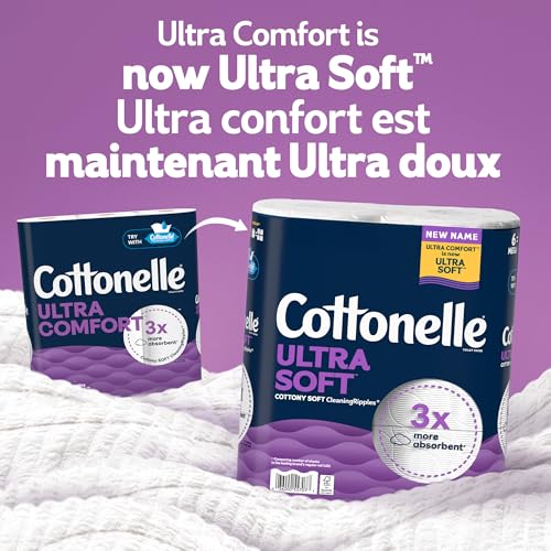 Cottonelle Toilet Paper, 32 Family Mega Rolls = 144 Regular Rolls (8 Packs of 4), Ultra Soft, Soft Bathroom Tissue, 296 Sheets per Roll, Packaging May Vary | Equals 144 Regular Rolls, 8-Pack of 4, Flushable, Plant-based, Unscented, Packaging May Vary