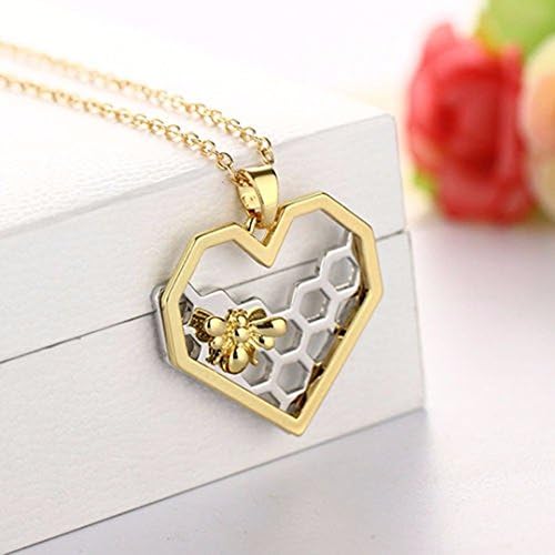 Natural Heart Shape Honeycomb Beehive Hive Honey Bee Pendant Charm Necklace by Thimmei