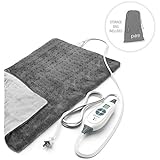 PureRelief XL - King Size Heating Pad with Fast-Heating Technology, 6 Temperature Settings &amp; Convenient Storage Bag - Charcoal Gray (12" x 24")
