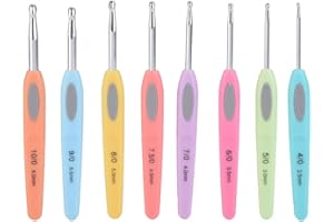 8PCS Aluminum Crochet Hooks Set, Smooth Ergonomic Knitting Needles with Soft Plastic Handle, Crochet Hook Set for Arthritic H