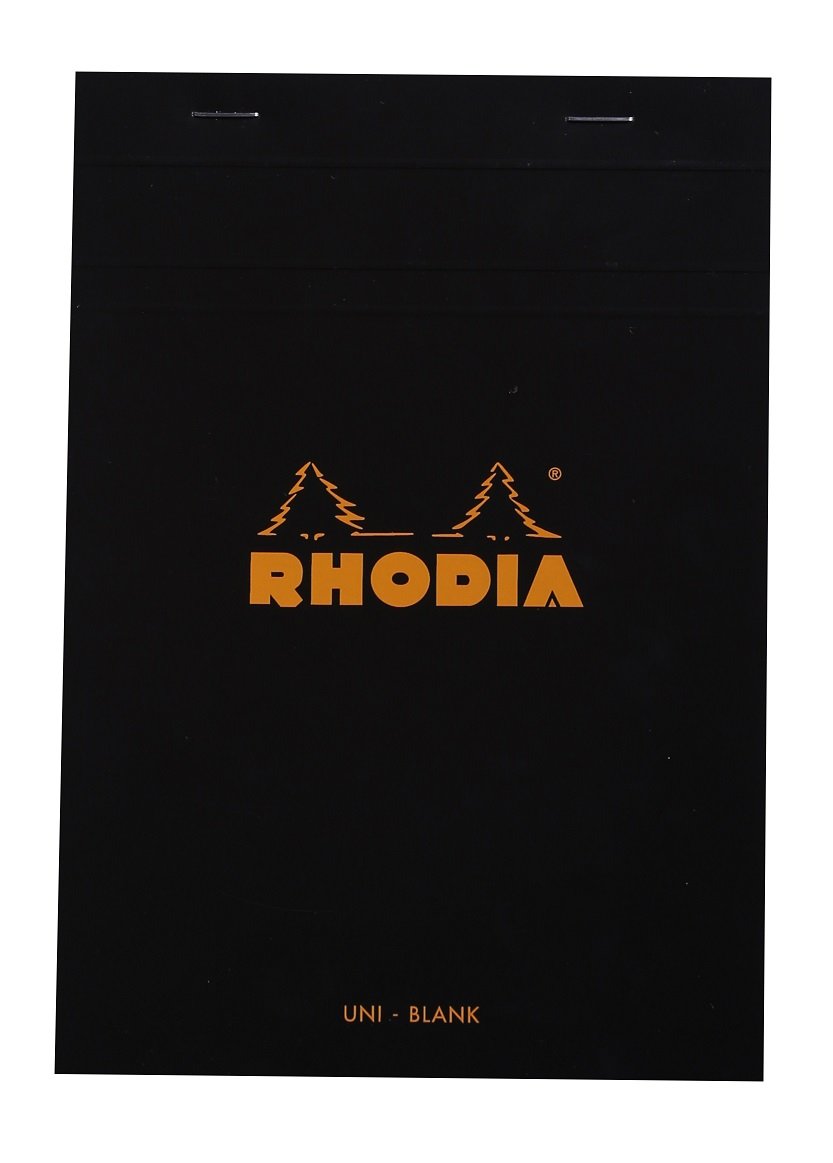 RHODIA 160009C - Stapled Notepad N°16 Black - A5 - 80 Detachable Sheets - Plain White Clairefontaine Paper 80 g/m - Soft, Resistant and Waterproof Coated Card Cover - Basics