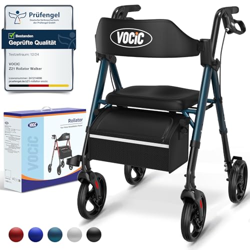 VOCIC Rollator Faltbar und Leicht mit Sitz, Rollatoren Schmal für Wohnung