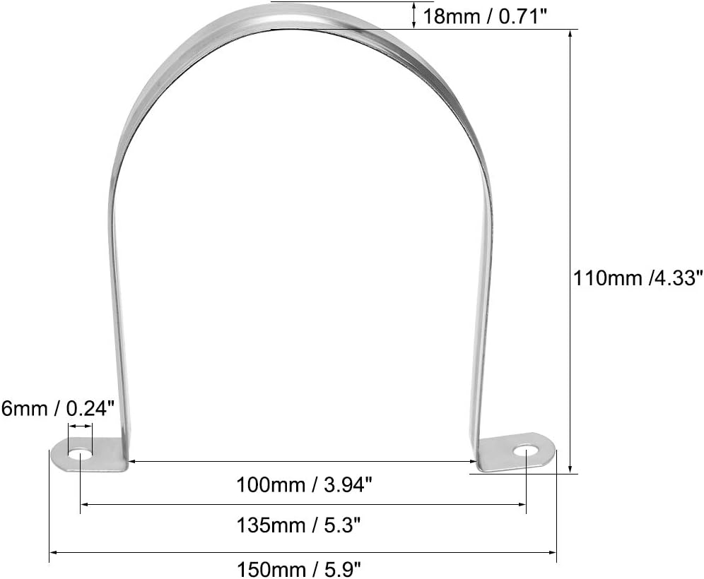 sourcing map Rigid Pipe Strap Fit for 110mm(4.33") OD, 2 Holes 304 Stainless Steel Tension Tube Clip Clamp - Image 3