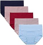 Innersy Women's 5 Pack Cotton Wavy Solid Color Tummy Control High Waist Underpants Brief Style 4 M