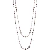 Noessla Layered Long Necklaces for Women Silver Black Beaded Necklace Vintage Flower Costume Jewelry Birthday Gifts for Women